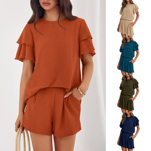 Damen Verspieltes Jumpsuit mit Rüschendetails und seitlichen Taschen EB