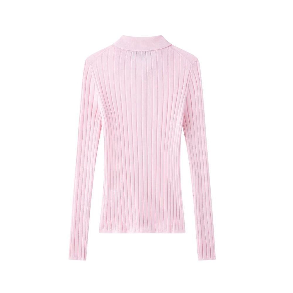 Damen elegante Strickbluse mit feiner Rippstruktur EB