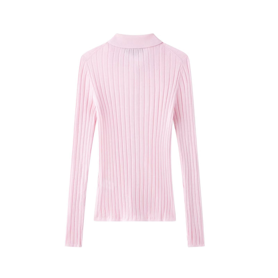 Damen elegante Strickbluse mit feiner Rippstruktur EB