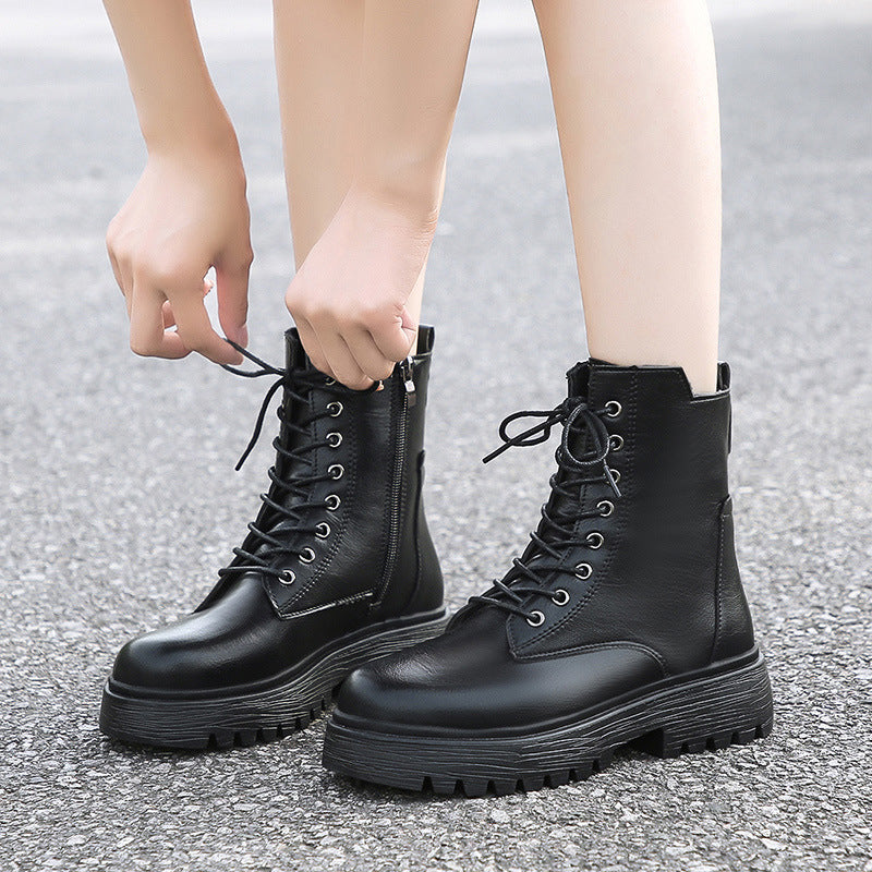 Damen robuste Schnürstiefel mit hoher Sohle und praktischem Design EB