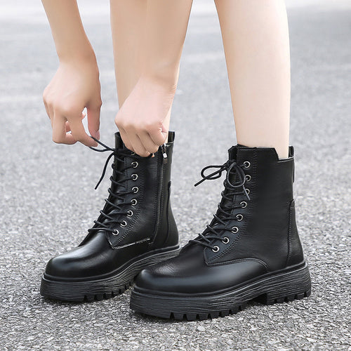 Damen robuste Schnürstiefel mit hoher Sohle und praktischem Design EB