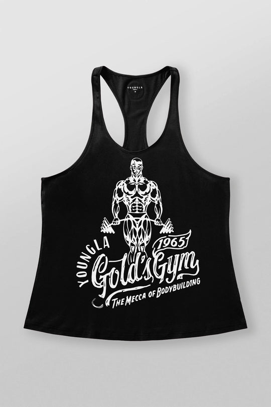 Herren nan athletisches Stringer Tanktop rückenfreier Schnitt mit Kontrastpaspel und Kraftsportmotiv EB