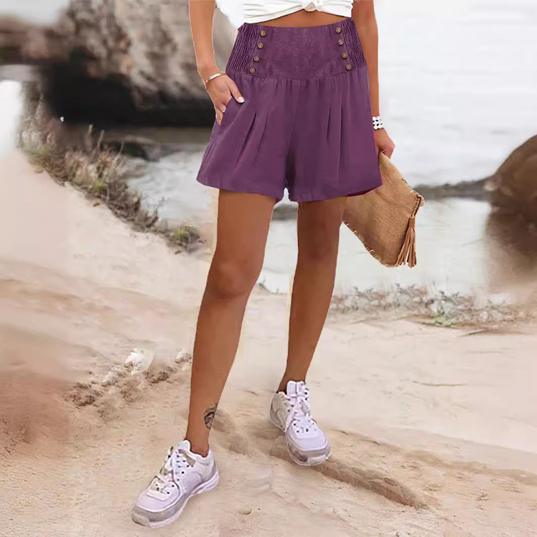 Damen elegante Shorts mit hohem Bund und Knopfdetail EB
