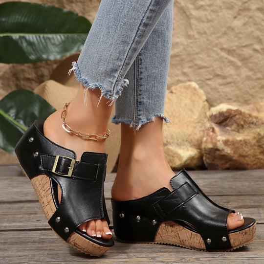 Damen modische Clogs mit verstellbarer Schnalle und korkähnlicher Sohle EB