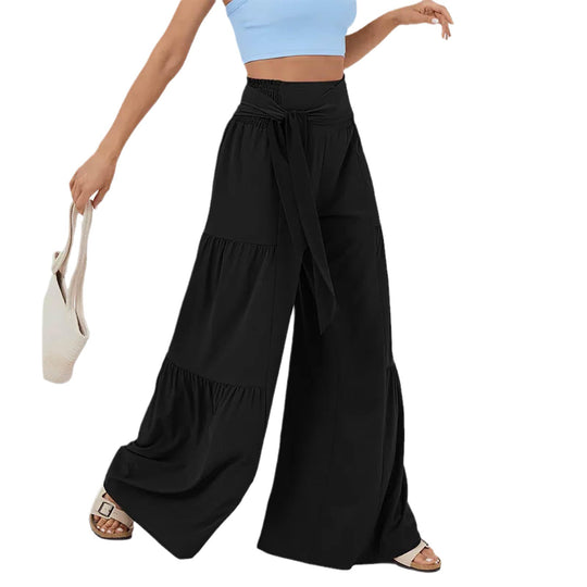 Damen Weit geschnittene Palazzo-Hose mit eleganter Bindegürtel EB