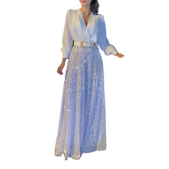 Damen Funkelndes Abendkleid mit elegantem Oberteil und glitzerndem Rock EB