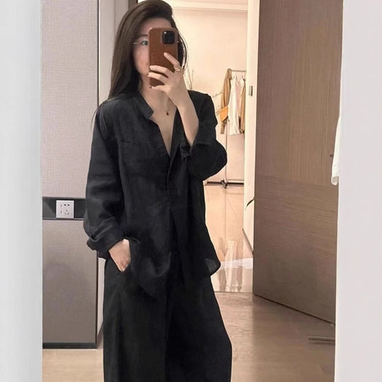 Damen Oversized Hemdblusenset mit weiten Hosen EB