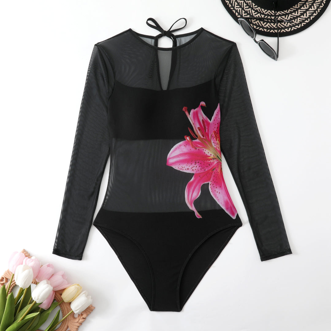 Damen Schwimmanzug mit langem Arm und elegantem Blumendesign EB