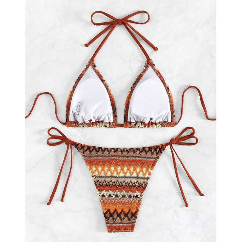 Damen Triangel-Bikini mit trendigem Ethno-Muster und verstellbaren Bindebändern EB