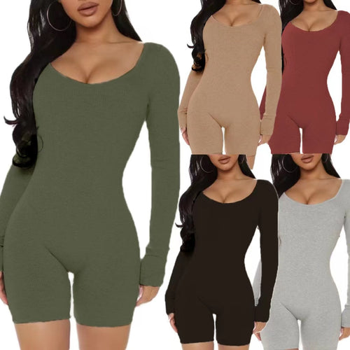 Damen Langarm Jumpsuit mit figurformendem Schnitt und Rippstruktur EB