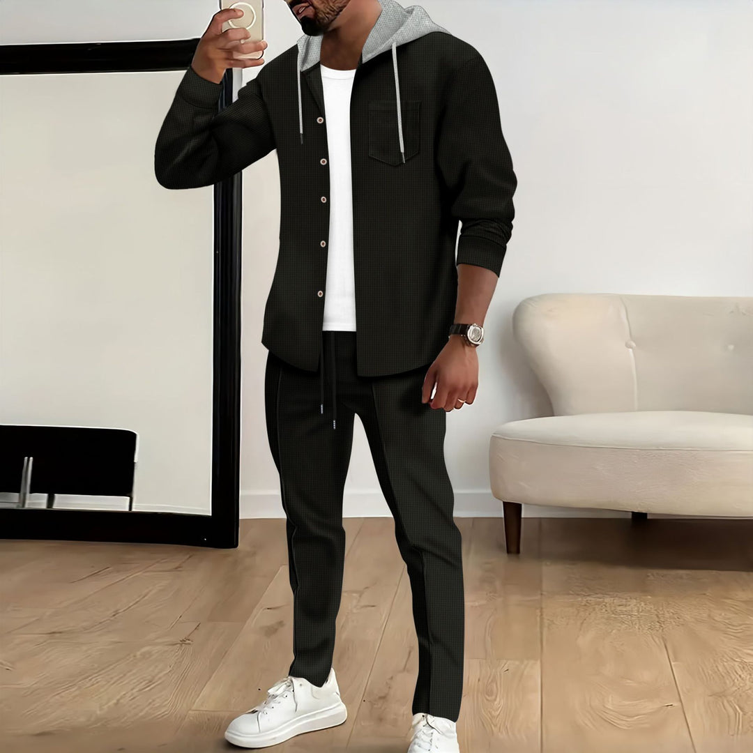 Herren nan strukturiertes Overshirt mit Kapuze und abgestimmter Relaxhose EB