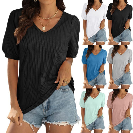 Damen Viskose-Bluse mit Rippenstruktur und Ballonärmel EB