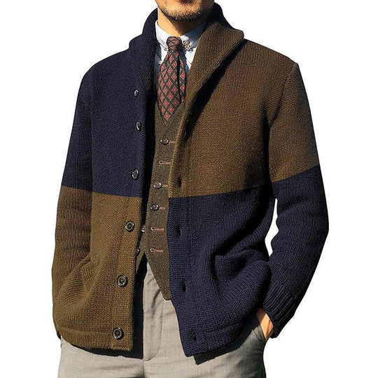 Herren Elegante Strickjacke mit hochgeschlossenem Kragen und Knopfdetails EB