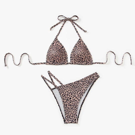 Damen Triangel-Bikini mit verstellbaren Trägern und modischem Leopardenmuster EB