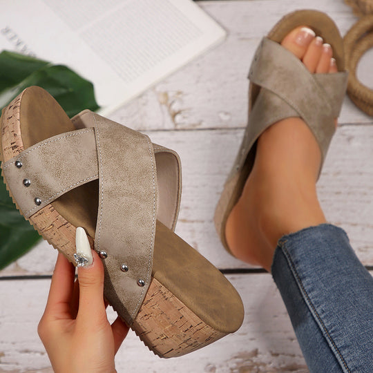 Damen Wedge-Sandalen mit komfortabler Fußbett und elegante Riemen EB