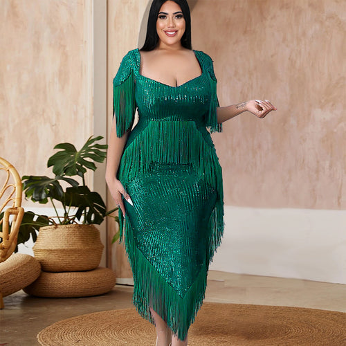 Damen Abendkleid mit schimmernden Fransen und Elegantem Schnitt EB