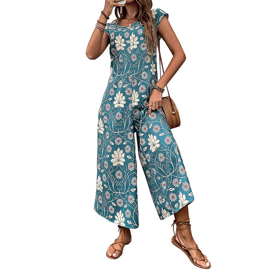 Damen Jumpsuit mit floralem Design und weitem Bein EB