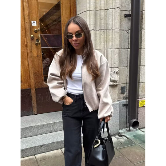 Damen cropped Steppjacke mit elastischen Bündchen und praktischen Taschen EB