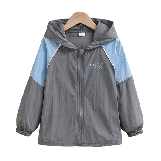 Unisex nan leichter Windbreaker mit Kapuze und Kontrastärmeln wasserabweisend winddicht R&B
