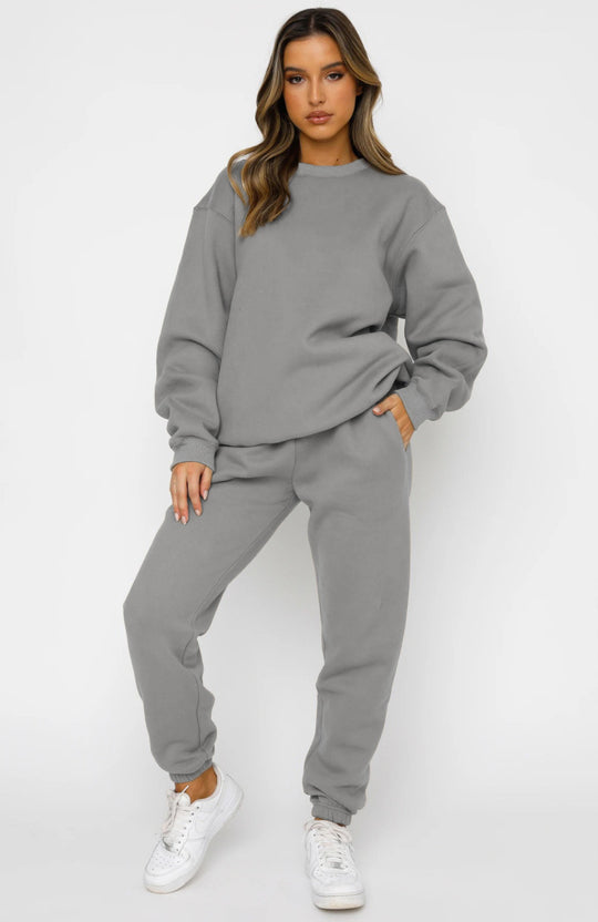 Damen nan zweiteiliges Cozy-Loungewear-Set mit Oversize-Rundhals und hochgeschnittener Jogginghose mit Kordelzug EB