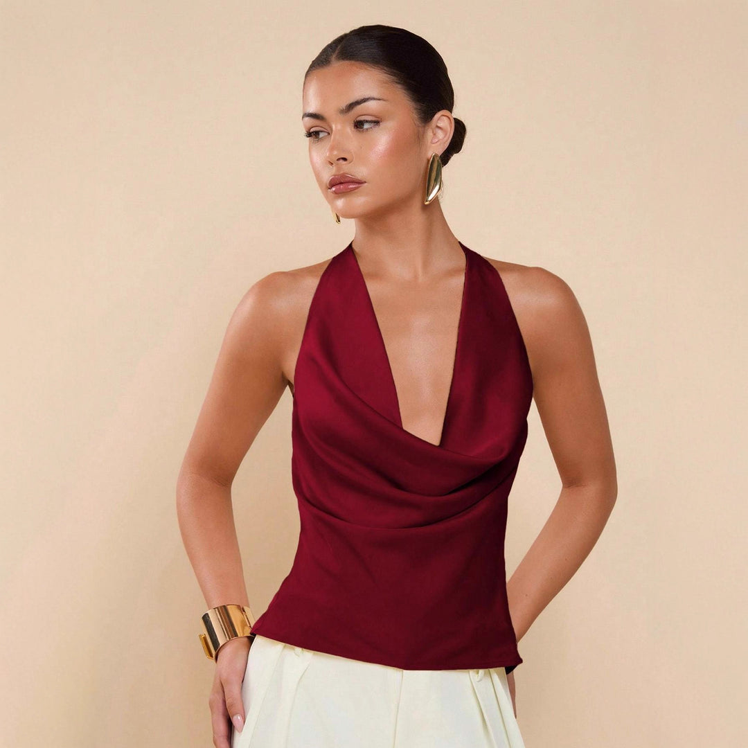 Damen Elegantes Wickeloberteil mit tiefem V-Ausschnitt und fließendem Stoff EB