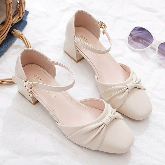 Damen Elegante Ballerinas mit praktischem Riemchen und dekorativem Knoten EB