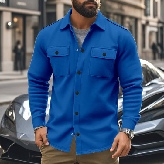 Herren nan modische Overshirt-Jacke in Filzoptik mit aufgesetzten Brusttaschen und sichtbarer Druckknopfleiste EB