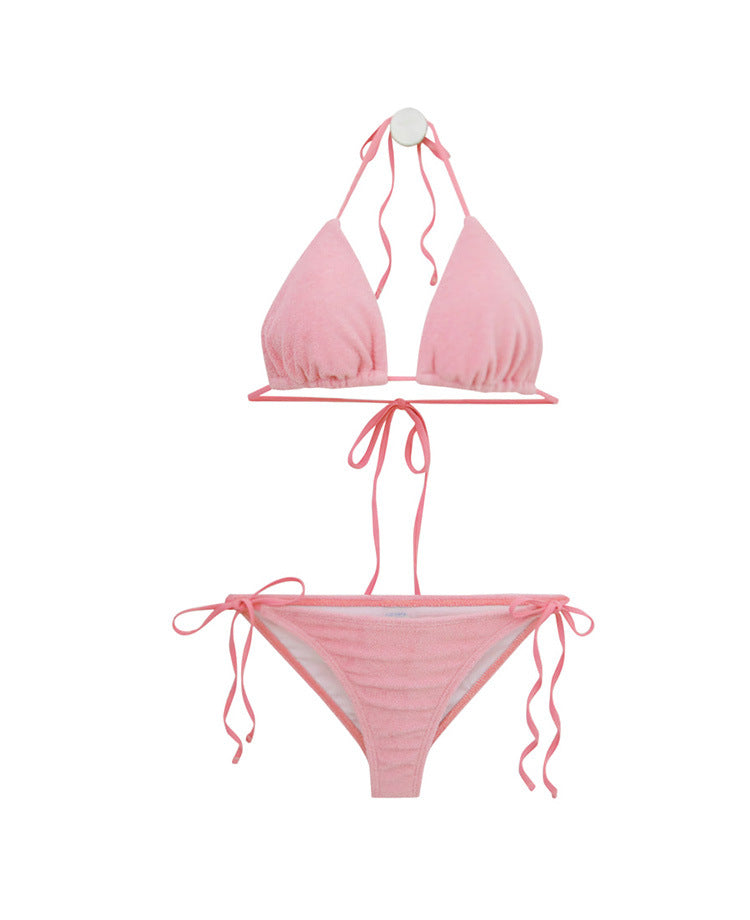 Damen Triangel-Bikini-Set mit verstellbaren Trägern und dekorativem Knoten EB
