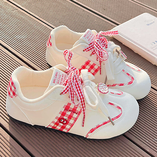 Damen Sneakers mit verspieltem Karomuster und dekorativen Schleifen EB