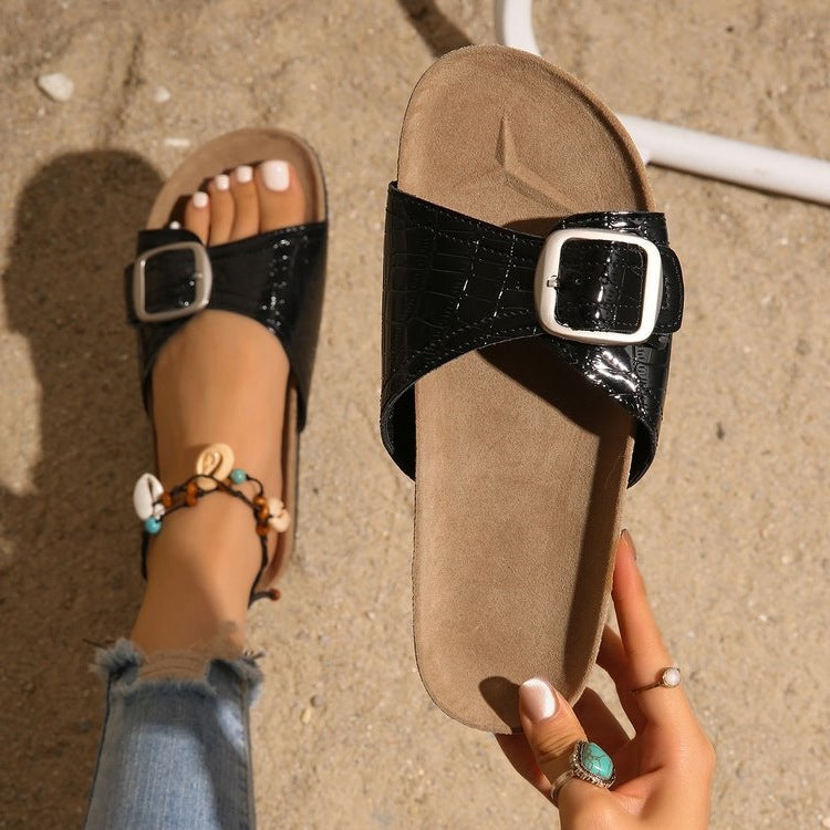 Damen komfortable Riemchen-Sandalen mit dekorativem Schnallen-Verschluss EB