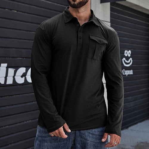 EB | Henley Pique Shirt Lange Ärmel Moderner Kragen Brusttasche Normale Passform