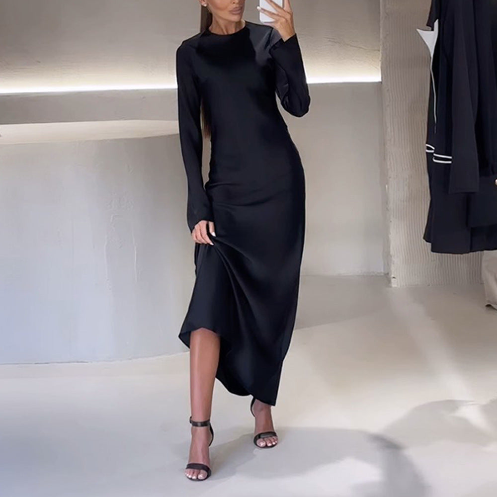 Damen elegantes Maxikleid mit schickem Stehkragen und langem Schnitt EB