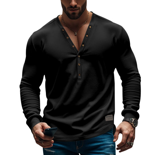 Herren Langarm-Henley-Shirt mit dekorativen Knöpfen und modernem Schnitt EB