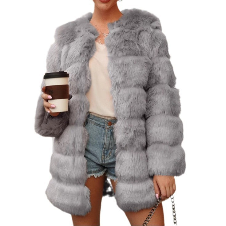 Damen Flauschige Kunstpelzjacke mit großzügigen Ärmeln und elegantem Schnitt EB