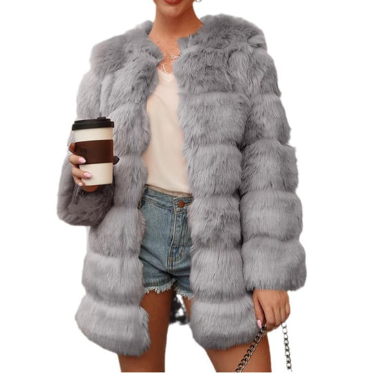 Damen Flauschige Kunstpelzjacke mit großzügigen Ärmeln und elegantem Schnitt EB