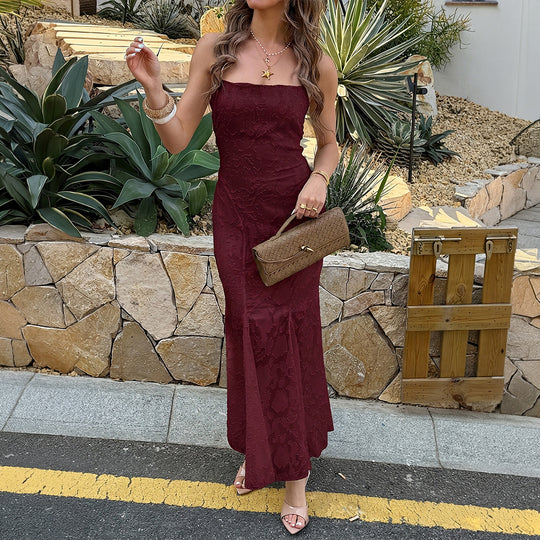 Damen Maxikleid mit verführerischem Cross-Back Design und elegantem Spitzeneinsatz EB