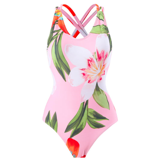 Damen Badeanzug-Set mit floralem Wickelrock und modernem Rüschendesign EB