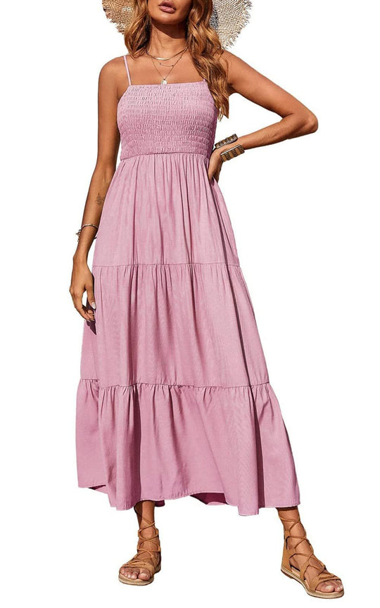 Damen Maxikleid mit verstellbaren Trägern und Rüschen EB