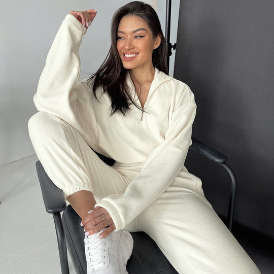 Damen nan kurz geschnittenes Thermo-Fleece-Set mit Halbfront-Reißverschluss und hohem Komfortbund EB
