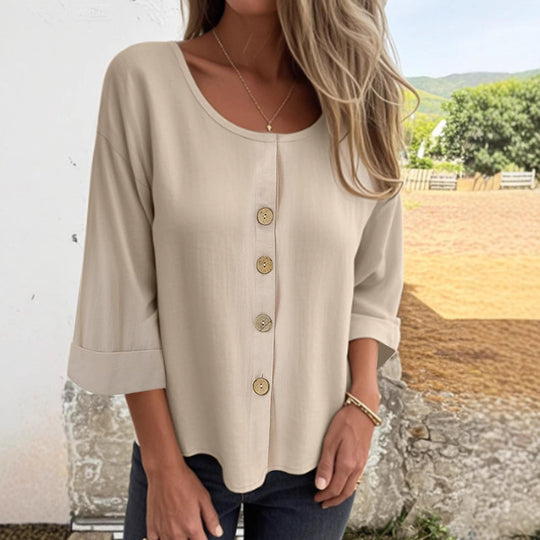 Damen Elegantes und lässiges Blusenshirt mit Knopfdetail EB
