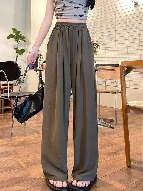 Damen Weite Leinenhose mit elastischem Bund und praktischen Taschen EB