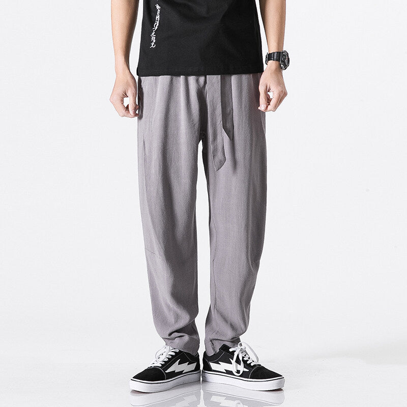 Herren nan entspannte Leinen-Baumwoll Harem-Joggerhose mit verdecktem Tunnelzug und tapered Bein EB