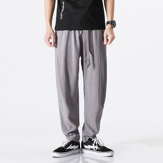 Herren nan entspannte Leinen-Baumwoll Harem-Joggerhose mit verdecktem Tunnelzug und tapered Bein EB
