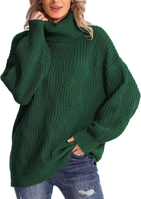 Damen Grobstrickpullover mit hohem Kragen und strukturiertem Zopfmuster EB