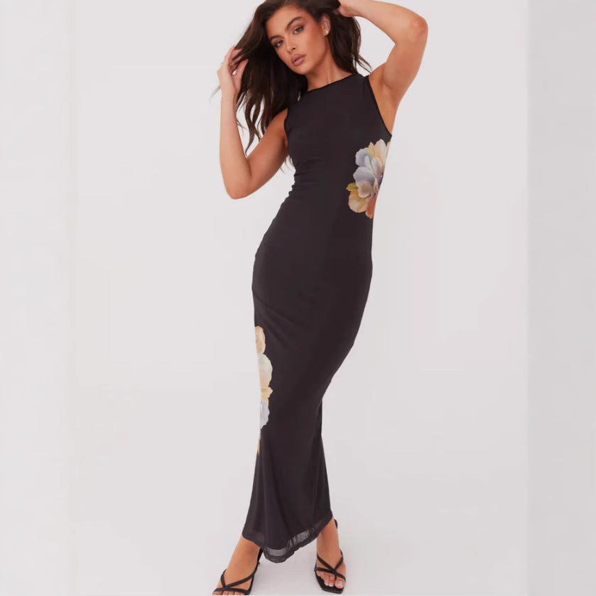 Damen Elegantes langes Kleid mit floralem Muster und figurbetontem Schnitt EB