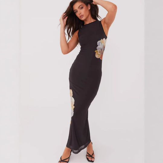 Damen Elegantes langes Kleid mit floralem Muster und figurbetontem Schnitt EB