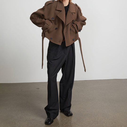 Damen Kurze Wolljacke im Trench-Stil mit stylischen Details EB