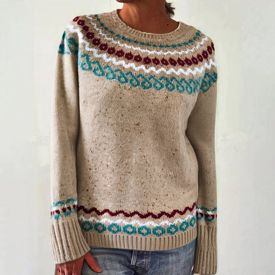 Damen nan Norwegerpullover aus Wollmix mit Rundhalsausschnitt und traditionellem Fair-Isle-Yoke EB