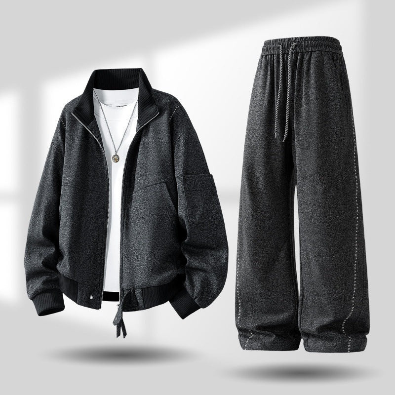 Herren komfortabler oversized Freizeit-Trainingsanzug mit Reißverschlussjacke und weiten Jogginghosen EB