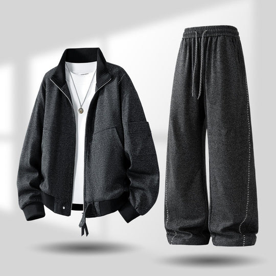 Herren komfortabler oversized Freizeit-Trainingsanzug mit Reißverschlussjacke und weiten Jogginghosen EB